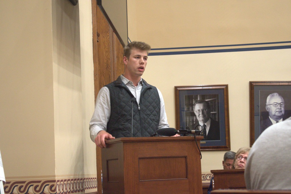 Eli Waring, an associate developer for Tenaska, speaks in opposition to a data center moratorium Tuesday before the Gage County Planning and Zoning Commission. | June 16, 2026 | Photo: Chase Porter/Courier Nebraska