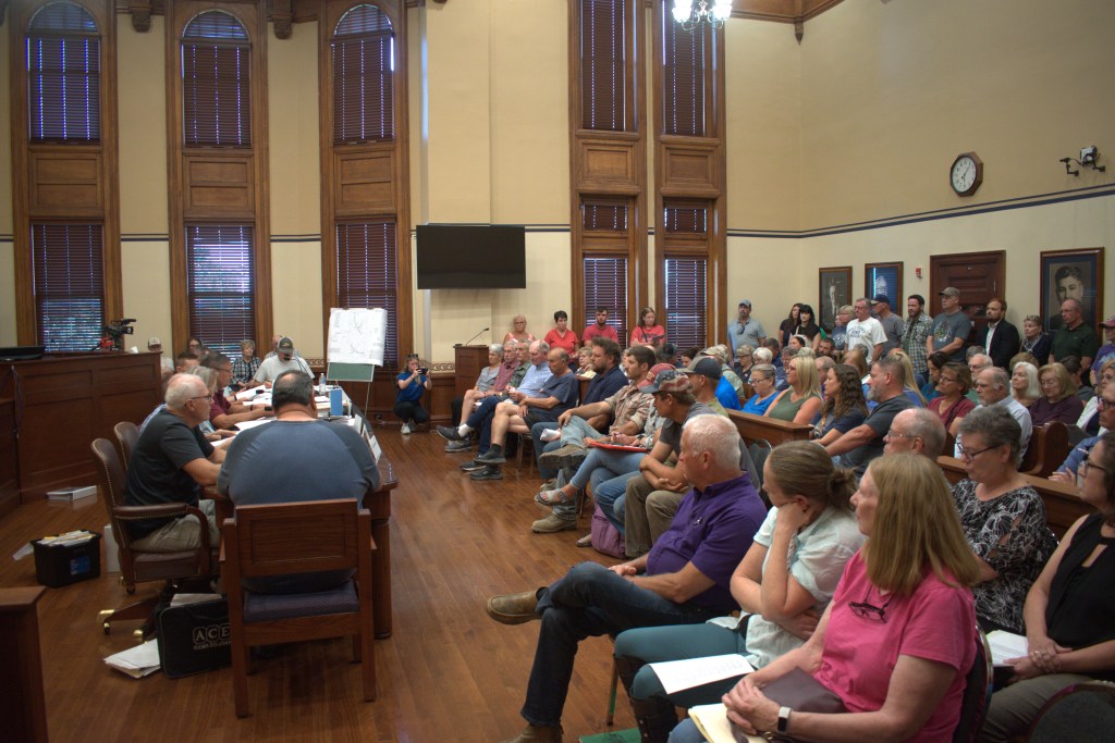 Residents gather in the Gage County district courtroom to testify before the Planning and Zoning commission on a proposed data center moratorium. | June 16, 2026 | Photo: Chase Porter/Courier Nebraska