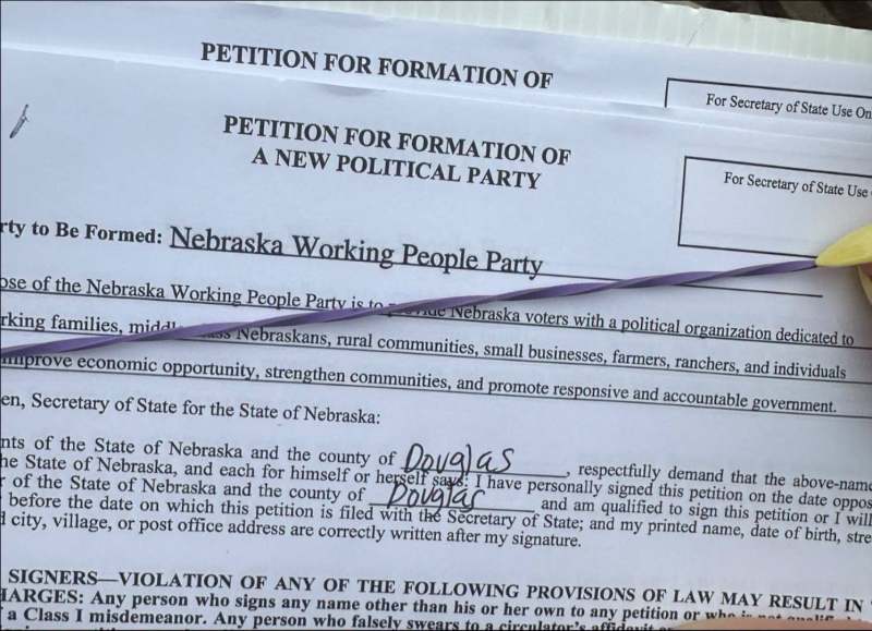 A photo taken of a local petition circulating to form a new political party in Nebraska called the "Nebraska Working People Party" | Photo Courtesy: The Nebraska Democratic Party Facebook page