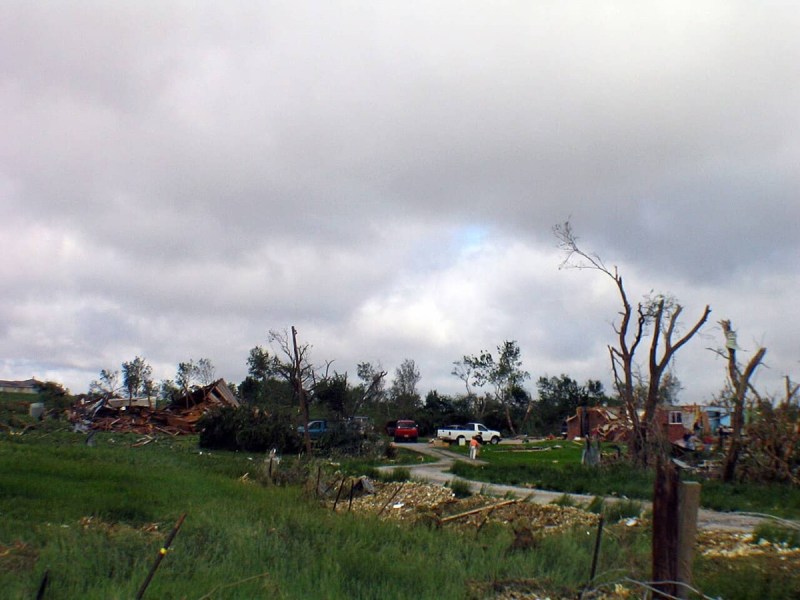 Surveying destruction from a tornado in Hallam