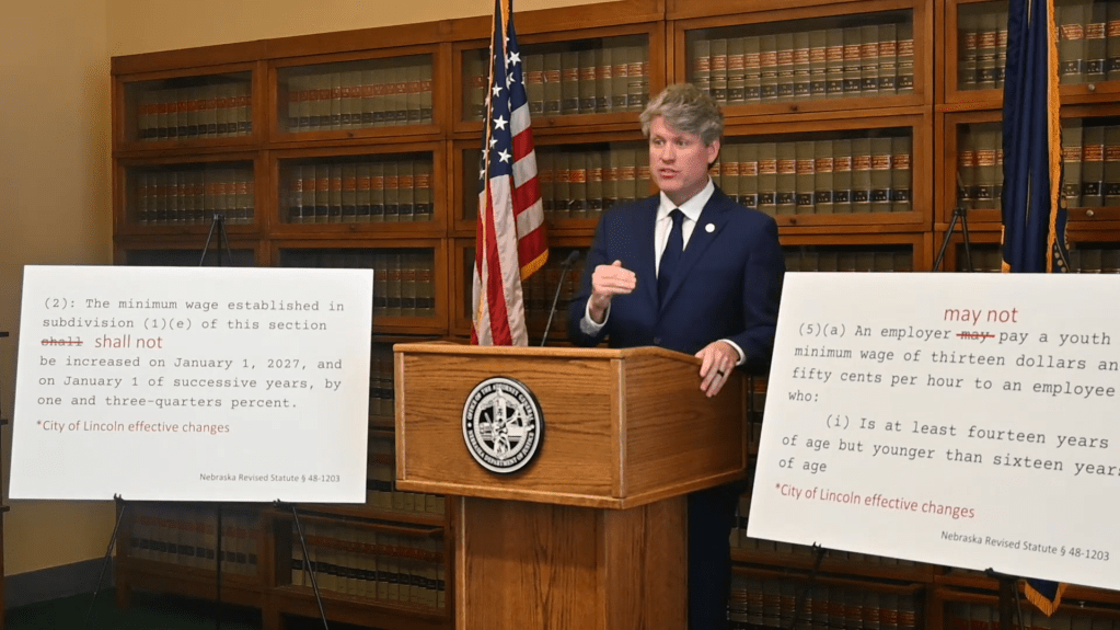 Nebraska Attorney General Mike Hilgers hosts a press conference on June 18, 2026, announcing a lawsuit against the City of Lincoln. | Photo: 
Office of the Nebraska Attorney General