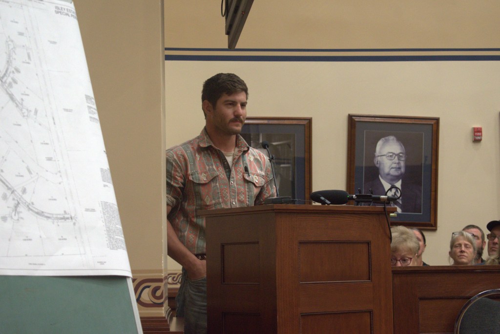 Thor Farabee of Pickrell voices his concerns Tuesday to Gage County Planning and Zoning Commission about the construction of a new data center. | June 16, 2026 | Photo: Chase Porter/Courier Nebraska
