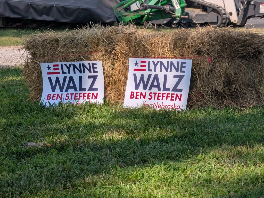Campaign sign for Democratic gubernatorial candidate in Nebraska Lynne Walz, now featuring her pick for Lieutenant Governor, Ben Steffen. | July 28, 2026 | Photo: Chase Porter/Courier Nebraska