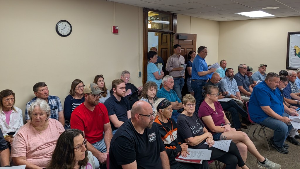 Resident of Cass County attend their local board of commissioners meeting on Tuesday, Aug. 11, to offer testimony on a proposed set of regulations on data centers and moratorium. | Photo: Chase Porter/Courier Nebraska