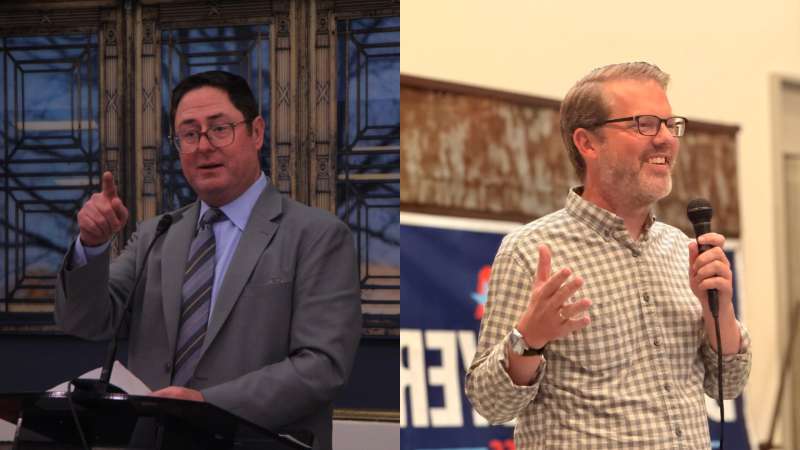 NE-01 Incumbent Republican Rep. Mike Flood (left) and Democratic nominee Chris Backemyer (right) | Photos: Office of Rep. Mike Flood & Backemeyer for Congress campaign